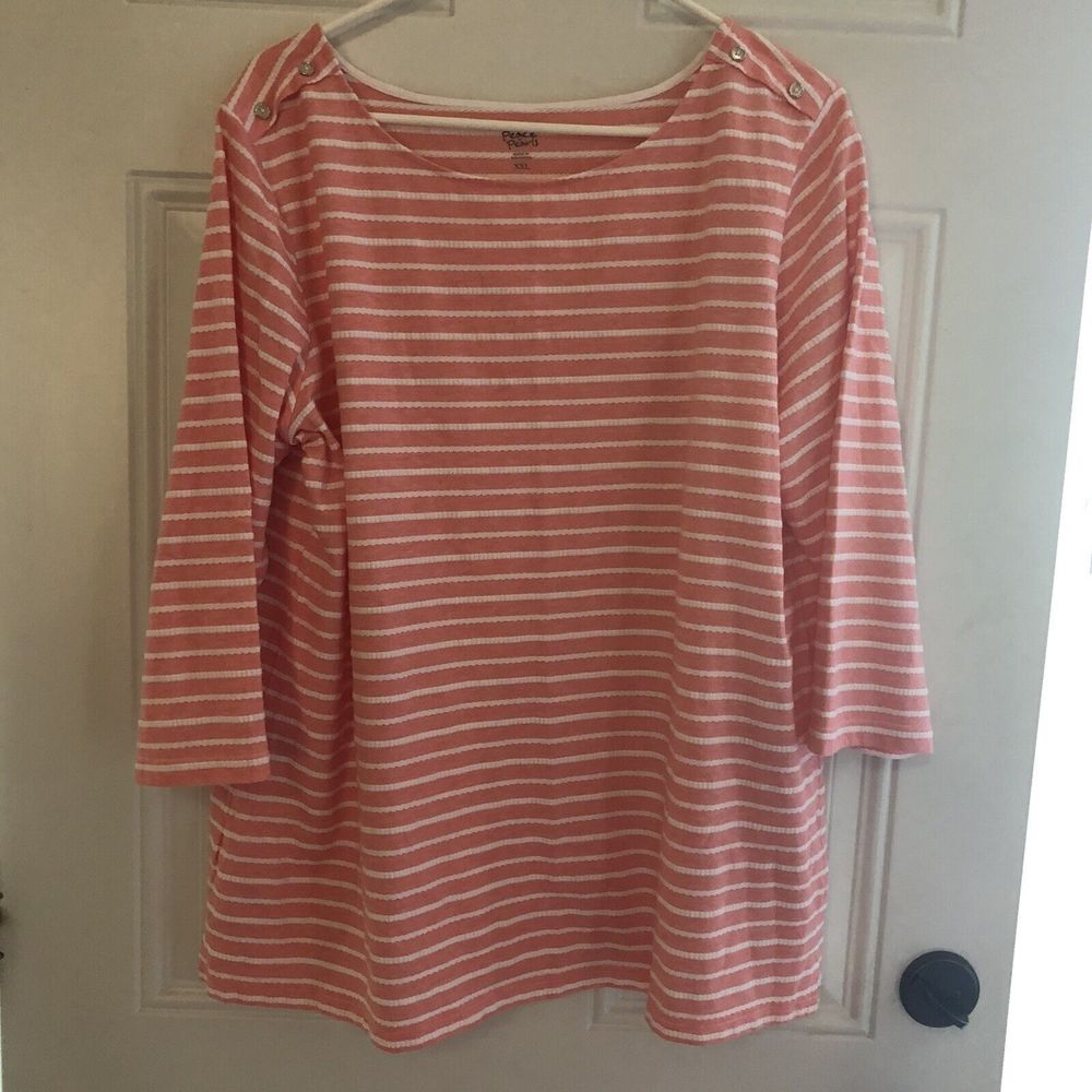 Peace and Pearls Shirt Womens Size XXL Pink And White Striped Excellent Cond